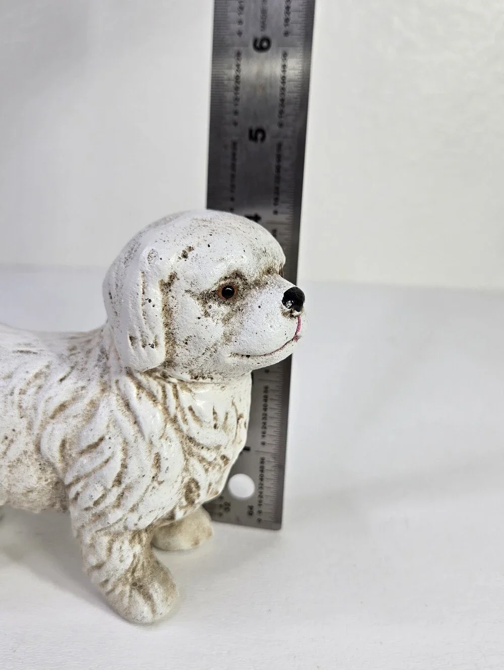 VTG Cast Iron Dog Figurine White Pekingese Shih Tzu Maltese Garden Statue Dog